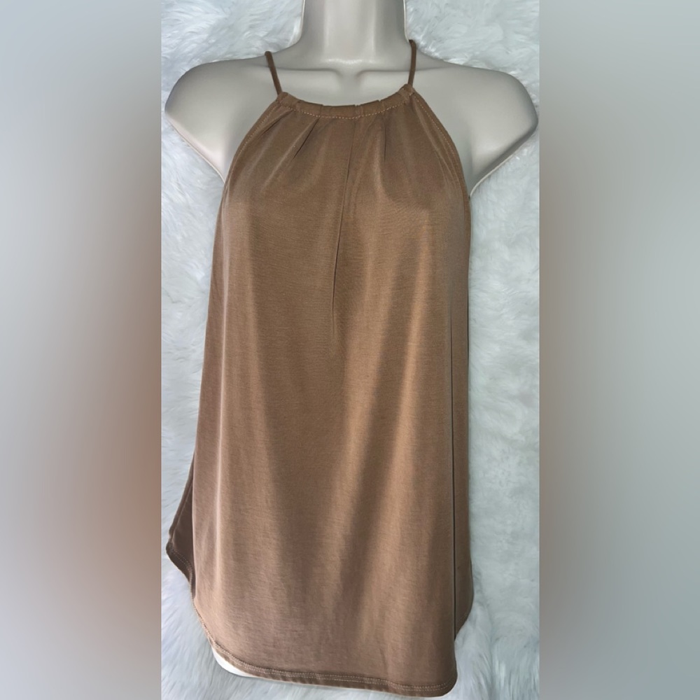 NWOT Green Envelope mocha color top in size small with spaghetti straps.